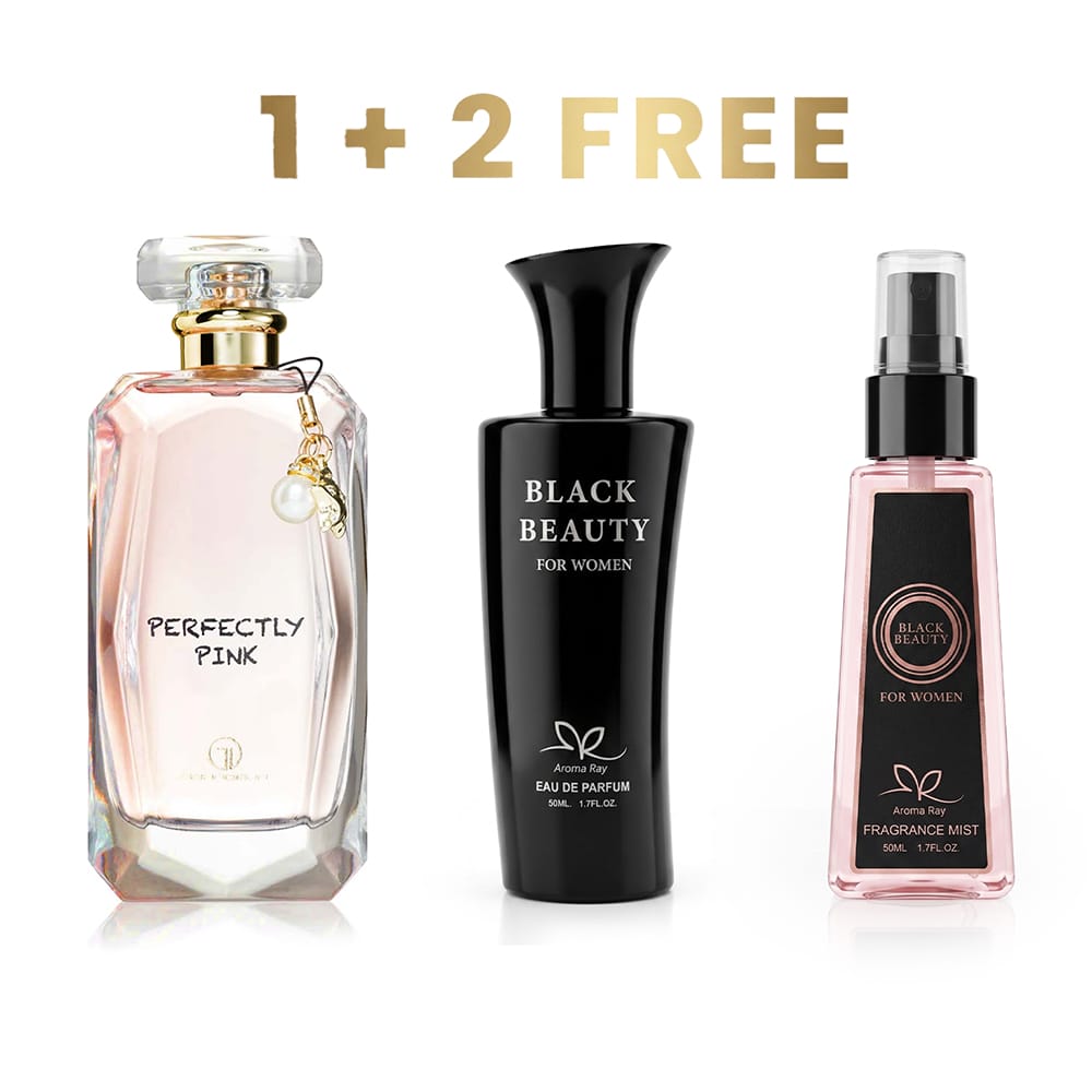 Дамски парфюмен комплект- Grandeur Perfectly Pink Eau de Parfum (100 ml) + Black Beauty Eau de Parfum FREE + Body Mist FREE